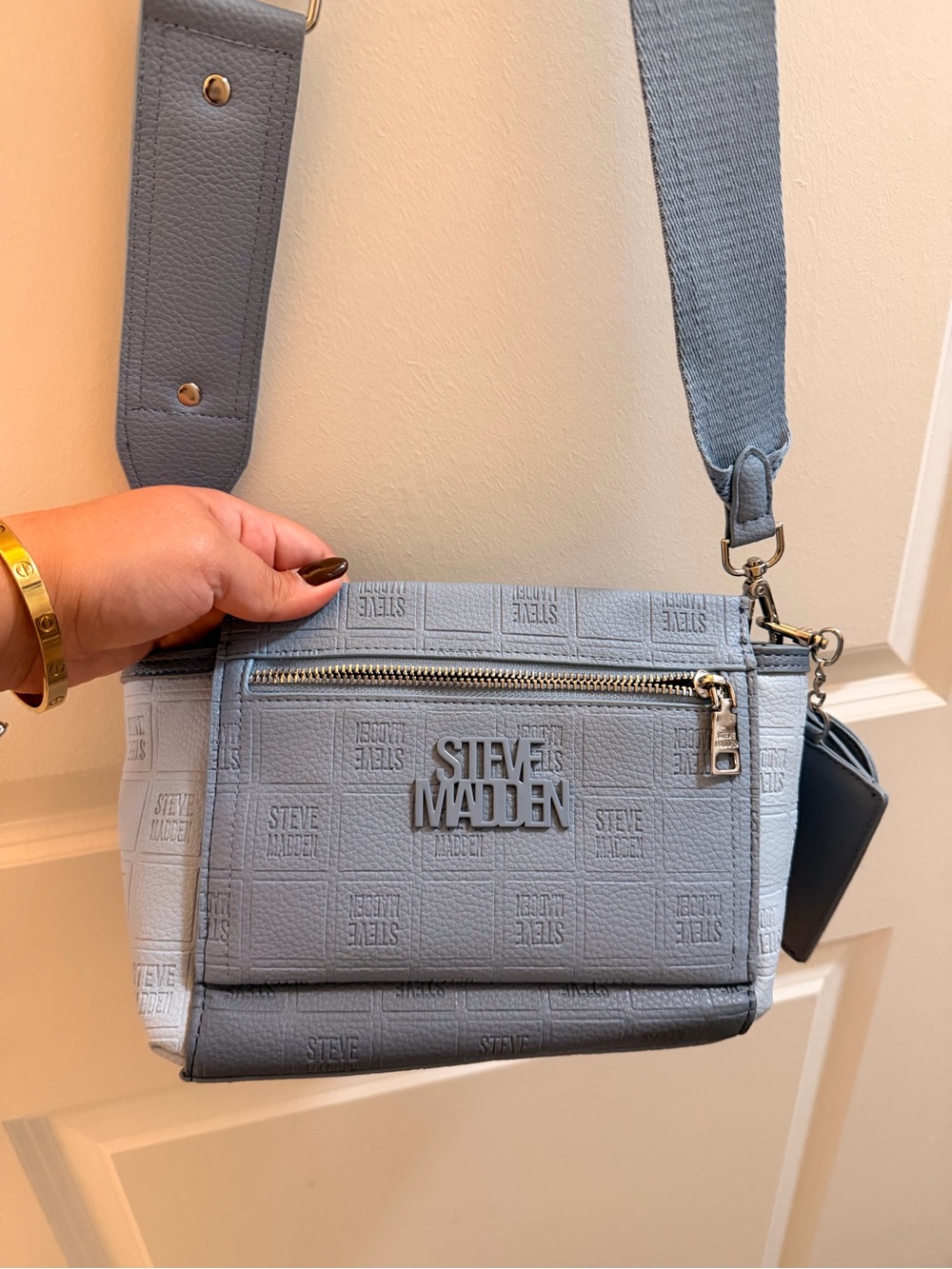 Steve Madden Powder Blue Embossed Logo Crossbody Bag